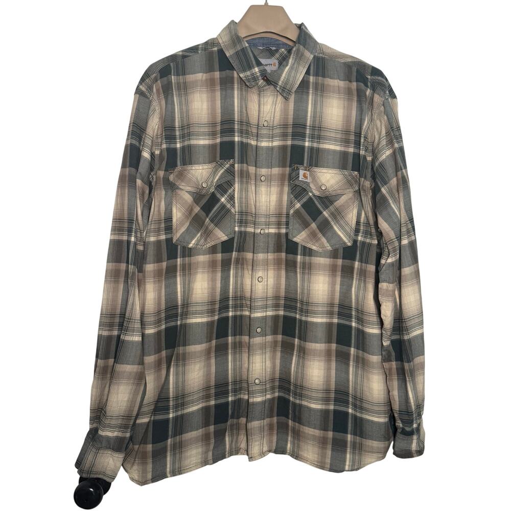 Carhartt Mens 2XL Plaid Relaxed Fit Long Sleeve Pearl Snap Western Shirt